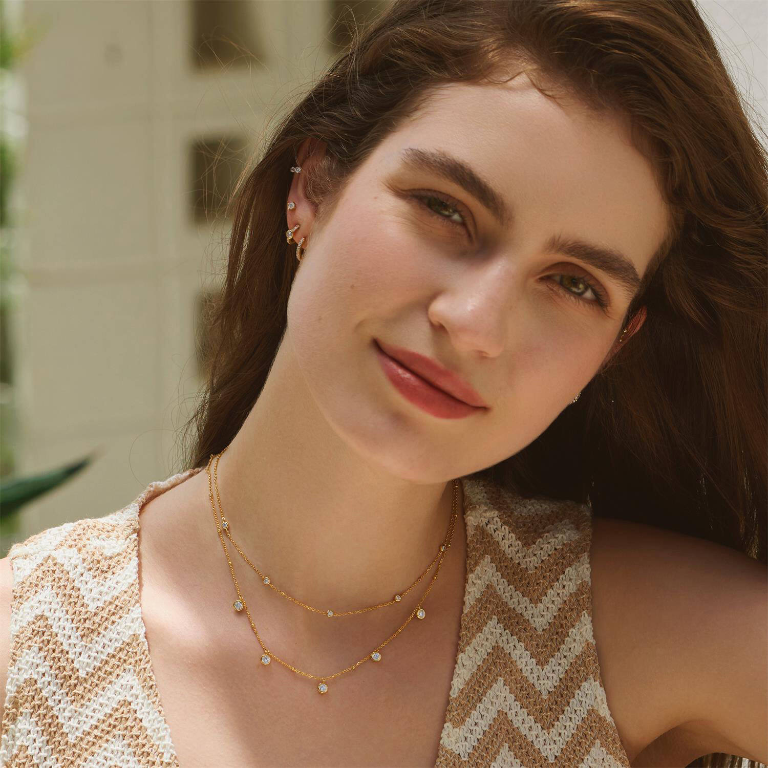  Starlit Drops - Link necklaces - Silver / 14kt GP - Zirconia - 48cm